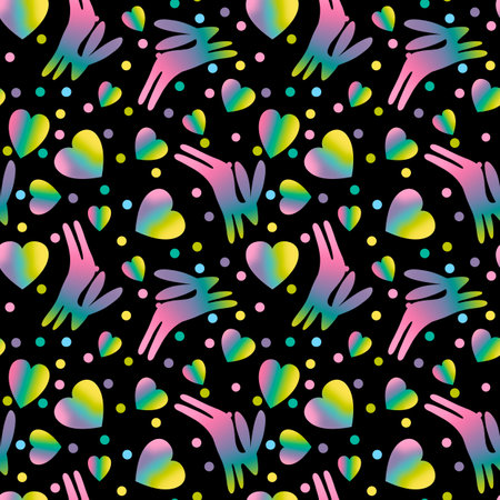 Seamless Easter pattern with rabbits on black background for wallpaper and fabricsの写真素材