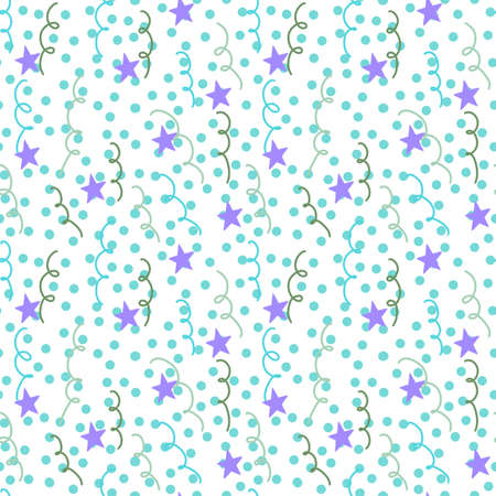 Seamless birthday pattern with stars and confetti on white background. High quality photoの写真素材