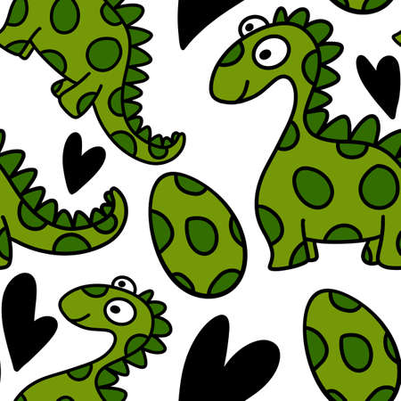Seamless kids cartoon pattern with dinosaurs for fabricsの写真素材