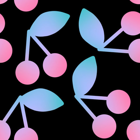 Seamless pattern with cherry on black background
