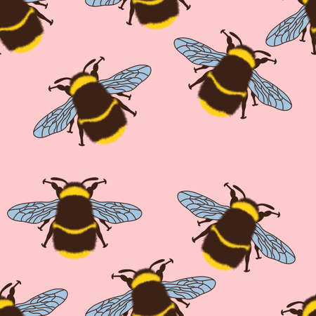 Seamless summer pattern with bumblebee for fabrics and textilesの写真素材