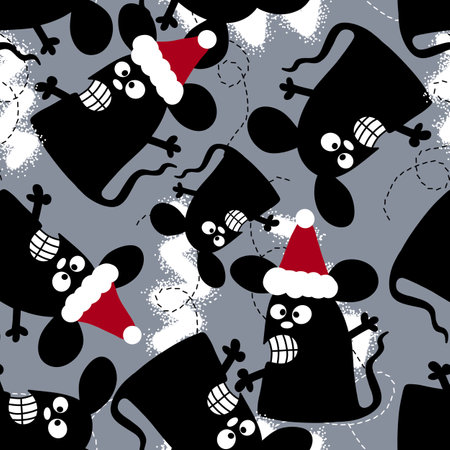 Seamless new year pattern with cartoon mouse for Christmas wrapping paperの写真素材