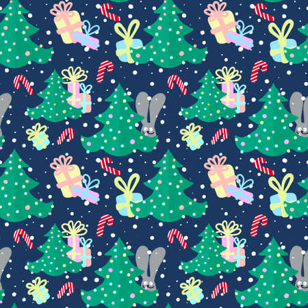 Seamless winter pattern with Christmas trees for fabrics and gifts