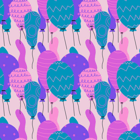 Seamless birthday pattern with ballon hearts for postcard and gifts and cardsの写真素材