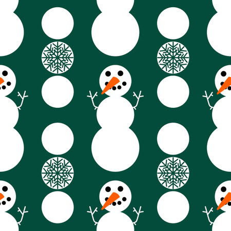 Seamless winter pattern with snowflakes and snowman for fabrics and textilesの写真素材