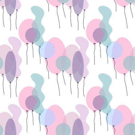 Seamless birthday pattern with balloons flower on white backgroundの写真素材