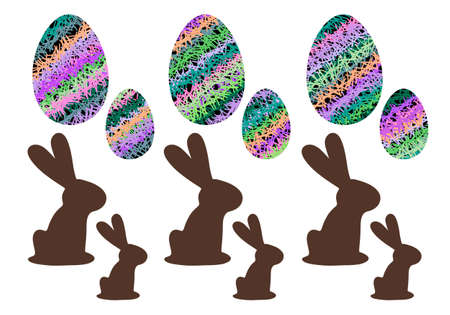 Easter set with eggs and bunnies for cards and postcard and magazines and stickers and wrapping...