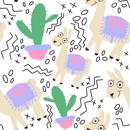 Kids seamless cute lama pattern for fabrics and textiles and packaging and gifts and cards and linens and wrapping paperの写真素材