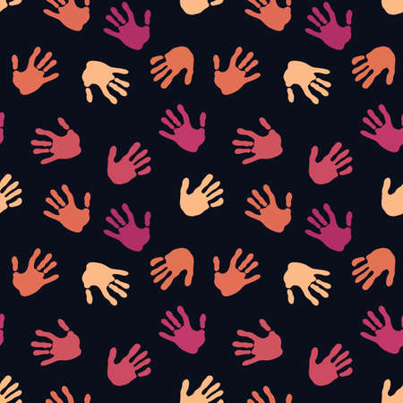 Seamless coloured handprint pattern for fabrics and packaging and gifts and cards and linens and kids and wrapping paperの写真素材