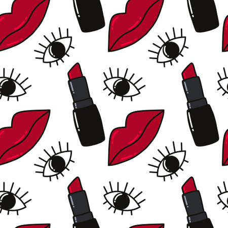 Seamless lipstick and eyes pattern for fabrics and packaging and gifts and cards and wrapping paper and magazinesの写真素材