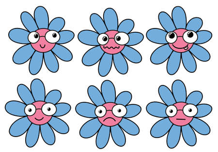 Set with cartoon flowers for fabrics and kids and packaging and cards and stickers and magazines and hobbiesの写真素材