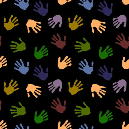 Seamless coloured handprint pattern for fabrics and packaging and gifts and cards and linens and kids and wrapping paperの写真素材