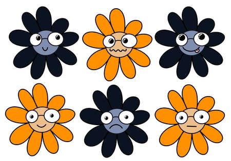 Set with cartoon flowers for fabrics and kids and packaging and cards and stickers and magazines and hobbiesの写真素材