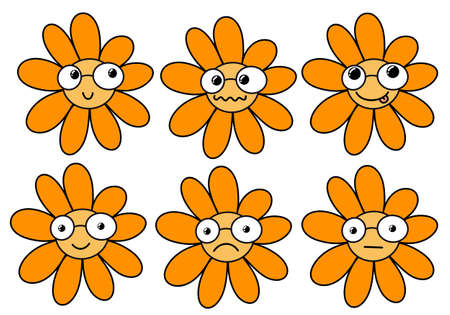 Set with cartoon flowers for fabrics and kids and packaging and cards and stickers and magazines and hobbiesの写真素材