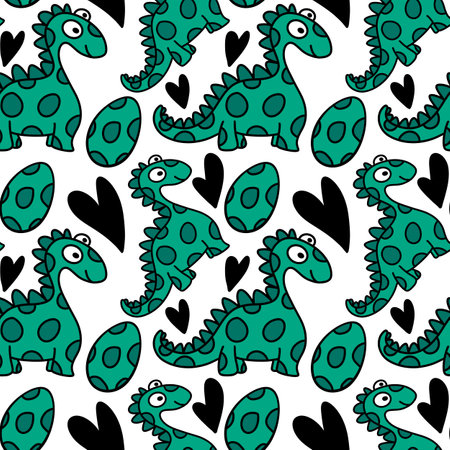 Seamless kids cartoon pattern with dinosaurs for fabricsの写真素材
