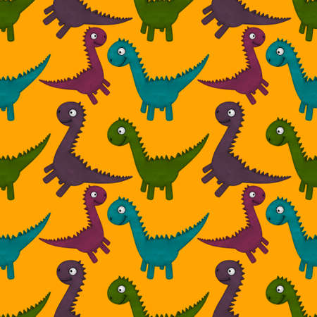 Kids seamless cartoon dinosaur pattern for fabrics and packaging and linens and wrapping paper and summer printの写真素材
