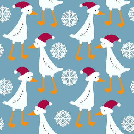 Christmas seamless ducks and hat pattern for new year gifts and fabrics and textiles and packagingの写真素材