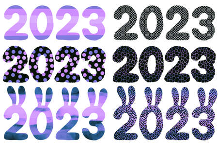 Set with 2023 rabbit numbers for new year gifts and stickers and notebooks and hobbies and holidays....