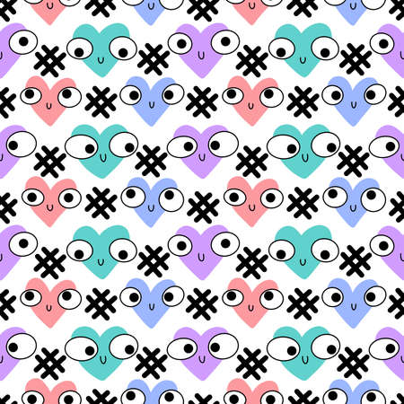 Valentines seamless cartoon hearts love pattern for kids and wrapping paper and notebooks and fabrics. high quality photoの写真素材