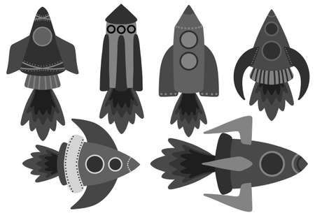 Set cartoon spaceship for stickers and kids and hobbies and school notebooks and clothes print. high quality photoの写真素材