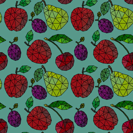 Summer geometric seamless apples and cherry and pears and plums pattern for fabrics and textiles and packaging and kids. high quality photoの写真素材