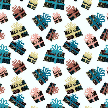 Christmas seamless present pattern for new year gifts and birthday fabrics and notebooks and kids and wrapping paper. high quality illustrationの写真素材