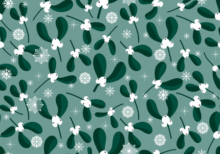 Winter Christmas seamless mistletoe floral pattern for new year wrapping paper and fabrics and kids and notebooks and clothes print. high quality illustrationの写真素材