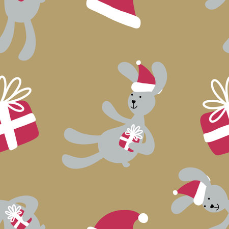 Christmas seamless new year rabbit pattern for wrapping paper and clothes print and kids and gifts and fabrics. high quality illustrationの写真素材