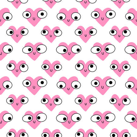 Valentines seamless cartoon hearts love pattern for kids and wrapping paper and notebooks and...