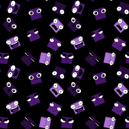 Square monsters seamless cartoon kids pattern for clothes print and wrapping paper and accessories and fabrics and hobbies and school. high quality illustrationの写真素材