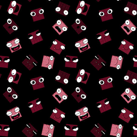 Square monsters seamless cartoon kids pattern for clothes print and wrapping paper and accessories and fabrics and hobbies and school. high quality illustrationの写真素材