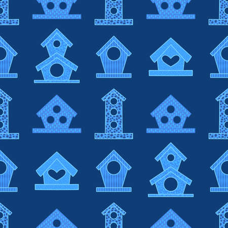 Cartoon geometric seamless birdhouse pattern for wrapping paper and clothes print and fabrics and accessories and notebooks and kids. high quality illustrationの写真素材