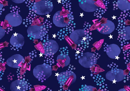 Cartoon seamless spaceship pattern for fabrics and kids and school notebooks and clothes print and...