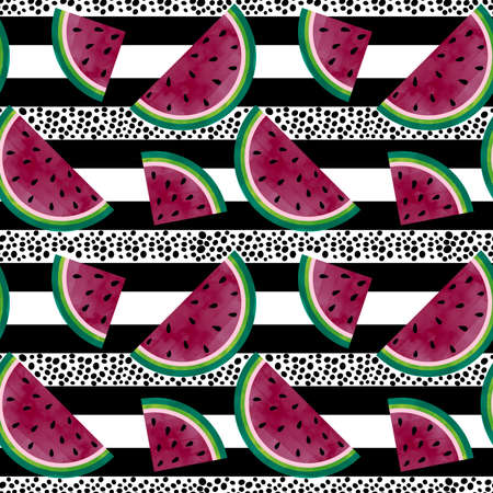 Summer fruit seamless watermelon cartoon slice pattern for clothes print and wrapping paper and...