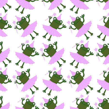 Cartoon seamless cute ballerina frogs pattern for wrapping paper and clothes print and kids and notebooks and accessories and fabrics. high quality illustrationの写真素材