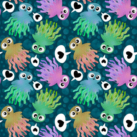 Cute cartoon kids seamless sea jellyfish pattern for clothes print and wrapping paper and fabrics...