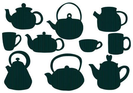 Set teapot kettle cups for stickers and wrapping paper and clothes print and notebooks and accessories and hone decorations. high quality illustrationの写真素材