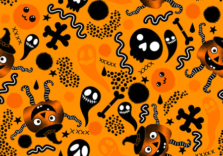 Halloween seamless pumpkins and witch hat and ghost pattern for fabrics and wrapping paper and clothes print and notebooks and accessories and party. high quality illustrationの写真素材