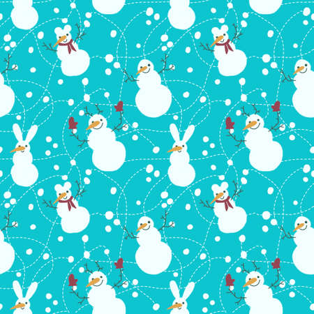 Winter seamless snowman and snowflakes pattern for Christmas wrapping paper and kids notebooks and accessories and fabrics. high quality illustrationの写真素材