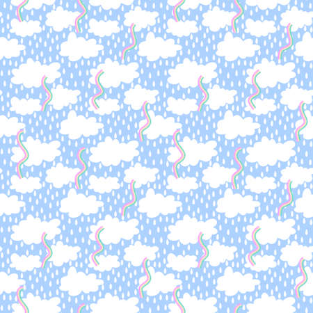Cartoon seamless clouds and rain drops pattern for kids clothes print and accessories and notebooks and wrapping paper and fabrics. high quality illustrationの写真素材
