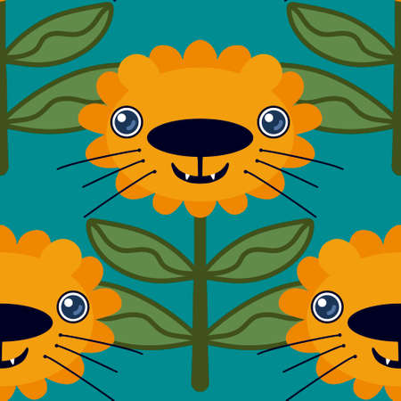 Cartoon animals seamless lion and flower pattern for kids clothes print and accessories and notebooks and linens and wrapping paper. high quality illustrationの写真素材