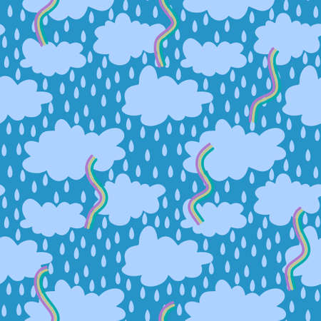 Cartoon seamless clouds and rain drops pattern for kids clothes print and accessories and notebooks and wrapping paper and fabrics. high quality illustrationの写真素材