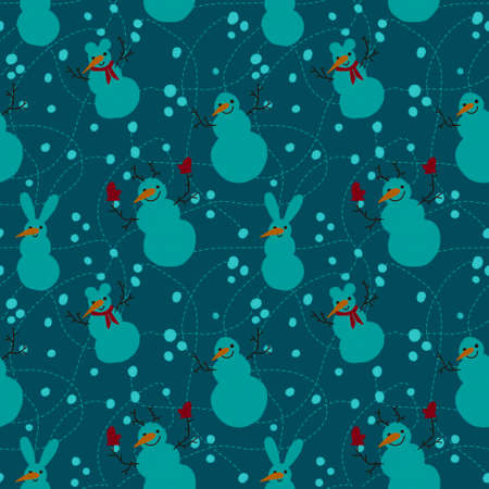 Winter seamless snowman and snowflakes pattern for Christmas wrapping paper and kids notebooks and...