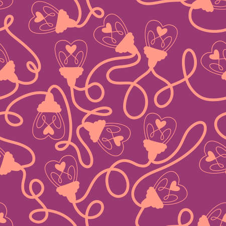 Winter festive illumination seamless light heart bulbs pattern for Christmas wrapping paper and...
