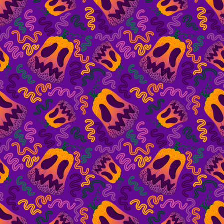 Halloween seamless pumpkins and witch hat and ghost pattern for fabrics and wrapping paper and clothes print and notebooks and accessories and party. high quality illustrationの写真素材