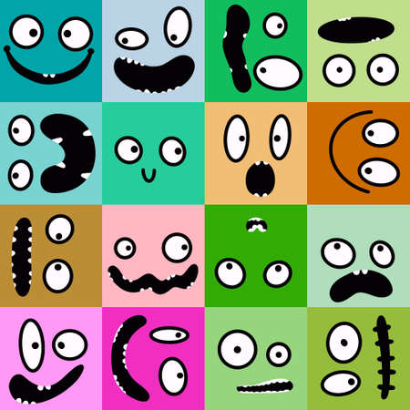 Cartoon monsters aliens seamless kids emoticons pattern for wrapping paper and festive accessories and school notebooks and fabrics and Halloween. high quality illustrationの写真素材