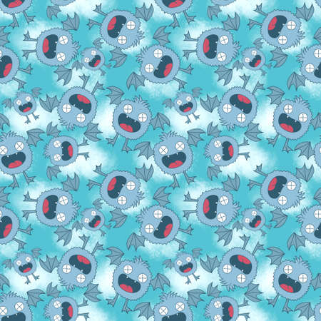 Cartoon Halloween seamless monster bats and sculls and pumpkins and ghost pattern for wrapping pattern and fabrics and accessories and notebooks and clothes print. high quality illustrationの写真素材