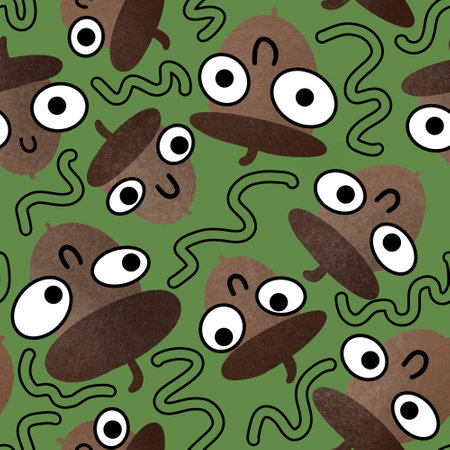 Autumn floral cartoon seamless acorn pattern for wrapping paper and fabrics and packaging and clothes kids print and accessories and notebooks and textiles . high quality photoの写真素材