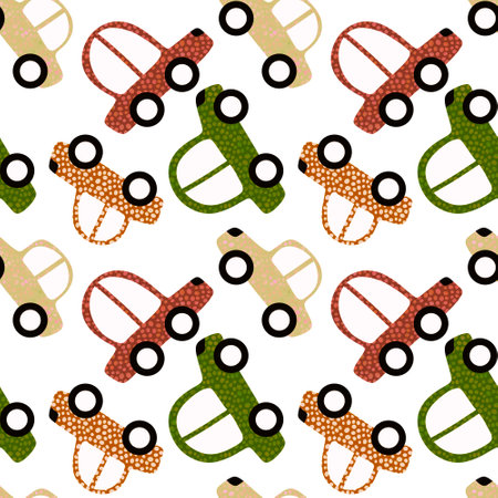 Cartoon kids seamless cars toys pattern for child clothes print and wrapping paper and fabrics and accessories and notebooks. high quality illustrationの写真素材