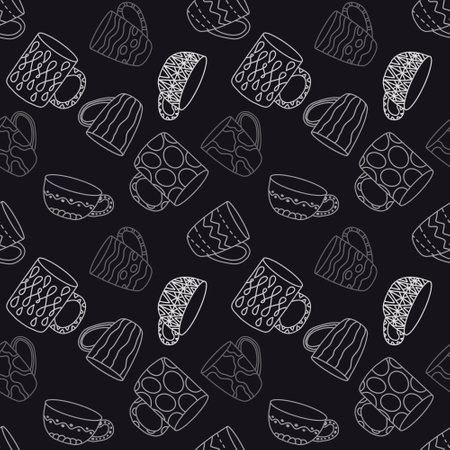 Cartoon color cups seamless pattern for wrapping and kids clothes print and accessories and menu and kitchen textilesの写真素材